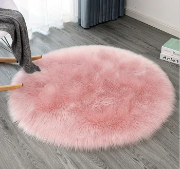 

Imitation wool carpet round white living room floor mat bedroom tea table pink fluffy floor anti slip Plush mat home decoration