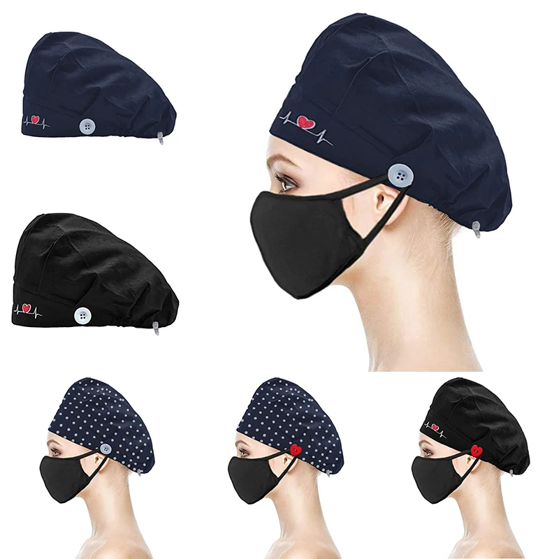 

Heart Shape Embroidery Scrub Caps Nurse Hat Beauty Salon Pharmacy Caps Laboratory Pet Shop Work Cap