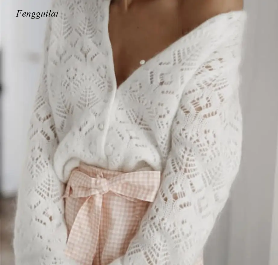

Women Sweater 2020 New Hollow Crocheted Mohair Cardigan