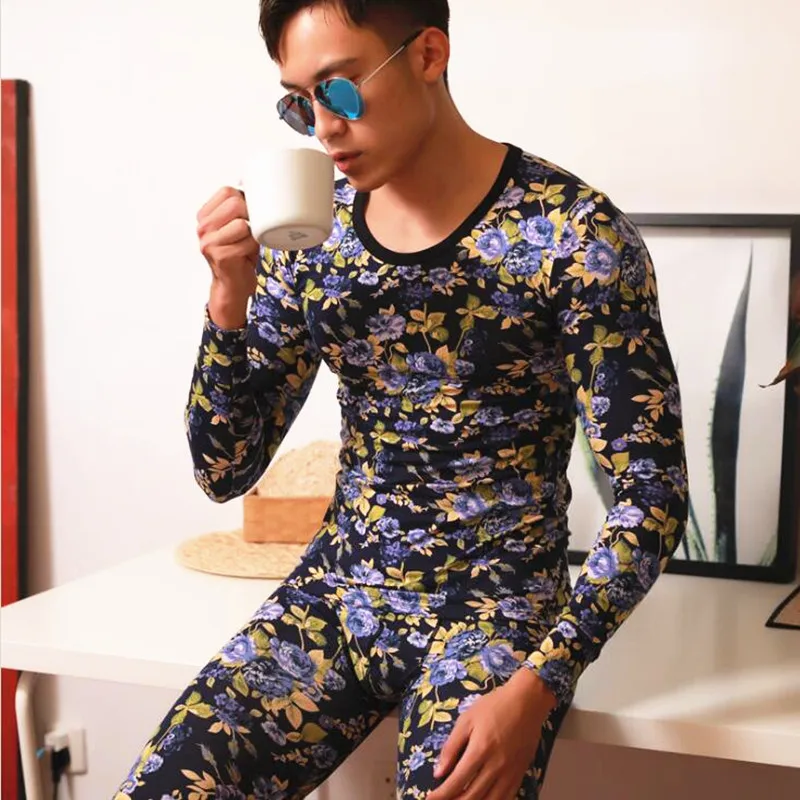 

New AIBC men's long johns set cotton legging autumn and winter thermal underwear printed Long Johns set