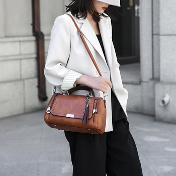 

2020 High quality frosted leather tassel hanging luxury women Shoulder Messenger Bag Solid Boston handbags purses and handbags