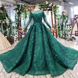 Блестящие темно-зеленые свадебные платья 2019 кружевные бусины элегантные длинные рукава реальные фотографии корсет мусульманские