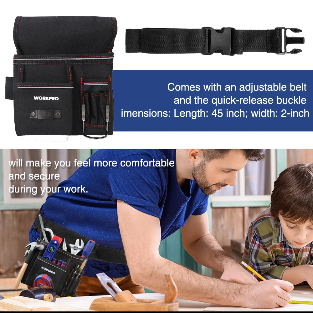  WORKPRO Heavy Duty Tool Pouch with Adjustable Belt Electrician Waist Tool Bag Multifunction Belt To - 32837199531