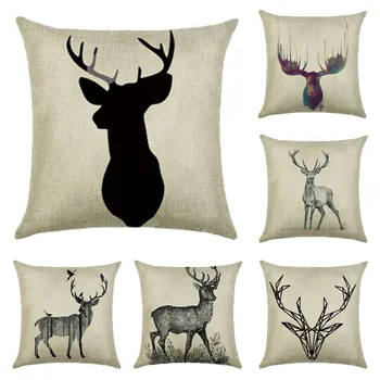 

Vintage Deer Animal Pattern Print Cushion Cover Linen Decorative for Sofa Seat Soft Throw Pillow Case Cover 45x45cm Home Decor