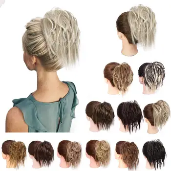 

Synthetic Bun Extensions Curly Messy Bun Hair Scrunchies Elegant Chignons Wedding Hair Piece for Women and Kids