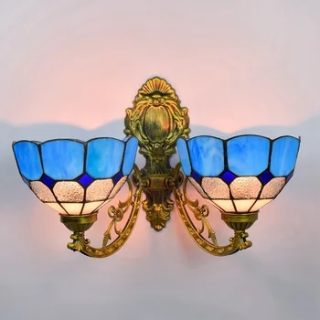 

Abajur Luminaire Lamparas De Pared Retro Corridor Double Head Wall Lamp American Mediterranean Colored Glass Living Room Dining