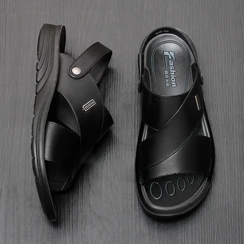 

Leather Men's Sandals Summer Men's Casual Leather Sandals Middle-aged Beach Shoes First Layer Leather Sandals Men's Shoes