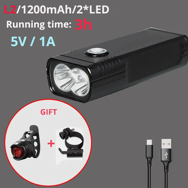 2 L2 1200 20000 Lums велосипедный светильник L2/T6 USB Перезаряжаемый 5200mAh велосипедный светильник водонепроницаемый светодиодный головной светильник внешний аккумулятор Аксессуары для велосипеда - Цвет: 2 L2 1200
