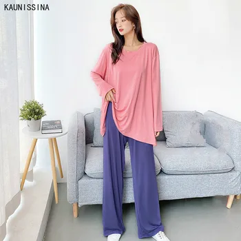 

Women Home Wear Modal Pajamas Suits Spring Autumn Long Sleeve Tops Elastic Pants Plus Size Pajama Female Lounge Sleepwear