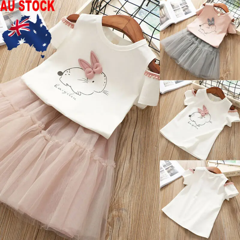 2 предмета, одежда для маленьких девочек От 1 до 6 лет футболка с пасхальным кроликом+ юбка-пачка, платье