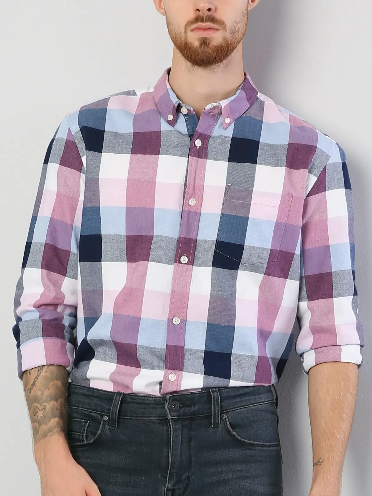 Colins Men Regular Fit Pınk Long Sleeve ShirtMale fashion shirt men CL1041015 |