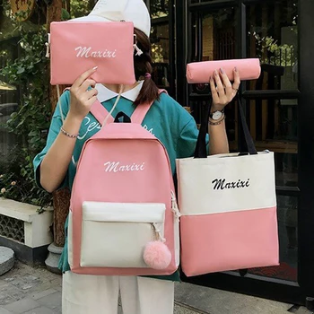 

SHUJIN Women Casual School Backpacks Nylon Schoolbag Waterproof Large Capacity Teenagers Book Bag With Shoulder Bag Case 2020