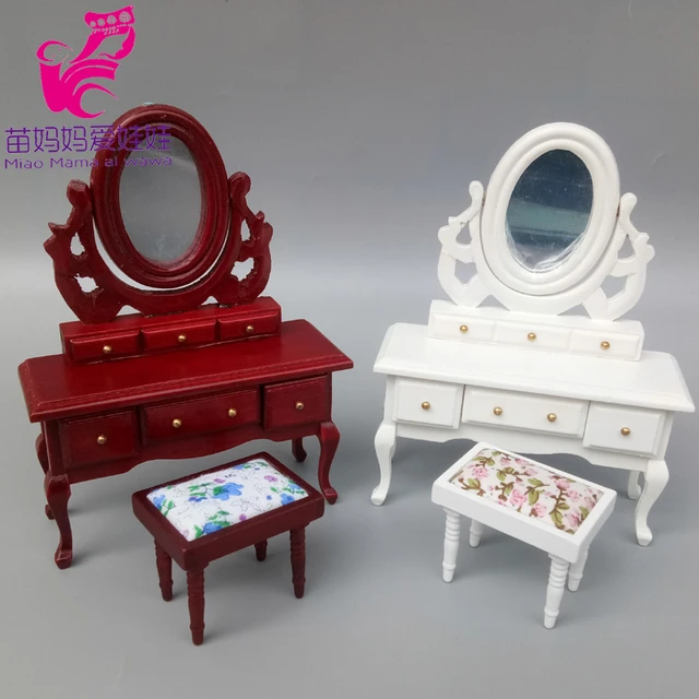 Mini muebles para decoración de casa de muñecas, tocador de estilo europeo,  modelo de tocador de madera, Color Redwood, 1:12