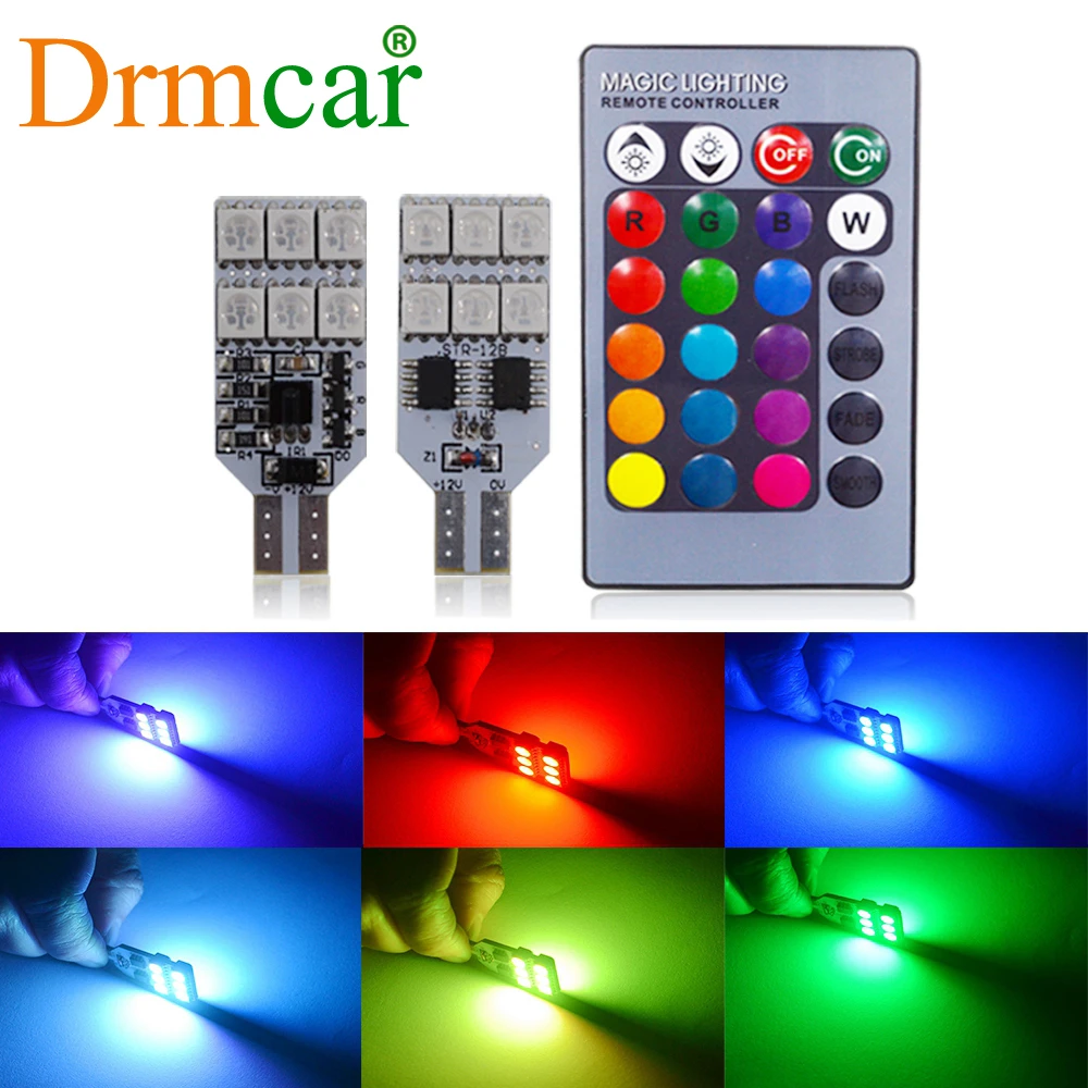 2x T10 Rgbマルチ色変更電球カラフルな車のインテリアライトリモコンオートled花綱ドーム読書ライトトランクランプ 信号ランプ Aliexpress