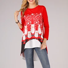 Рождественская женская блузка с принтом Санта Клауса, весна-осень, Повседневная Женская туника с круглым вырезом и длинным рукавом, 5XL размера плюс, Длинные Блузки