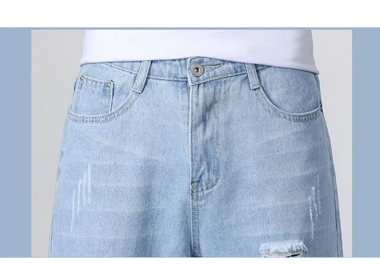 Men's Hole Jeans Loose Straight Leg Ankle-length Fashion All-match Begging Pants Korean-style Trend Denim Pants Men's Hole Jeans Loose Straight Leg Ankle-length Fashion All-match Begging Pants Korean-style Trend Denim Pants