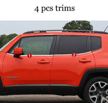 4 pcs trims Нержавеющая сталь окна автомобиля планки для джип Ренегат - Цвет: 4 pcs trims