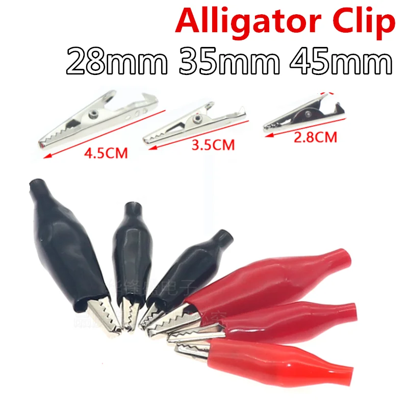 28MM 35MM 45MM Metal Alligator Clip Crocodile Electrical Clamp Testing Probe Meter Black Red with Plastic Boot 10pcs