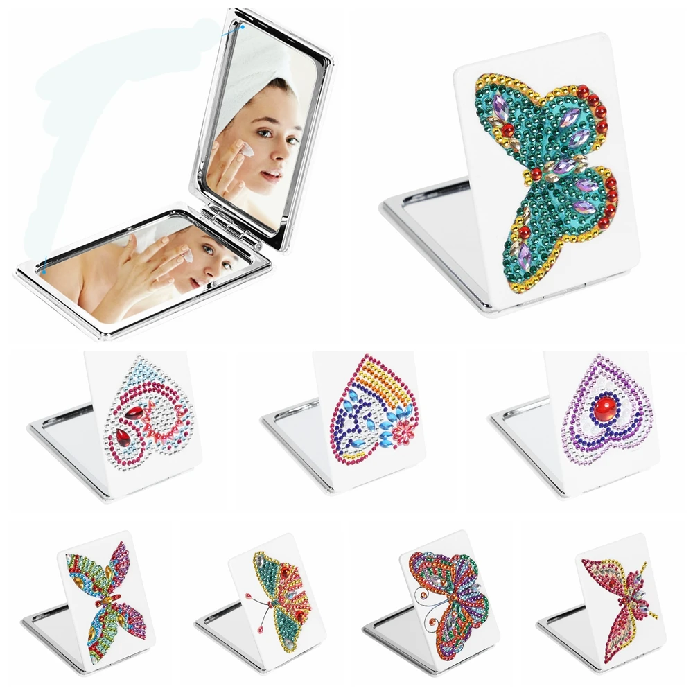 

5D DIY Diamond Painting Mirror Mini Pocket Women Girl Makeup Mirror Butterfly Rhinestone Diamond Embroidery Mirrors