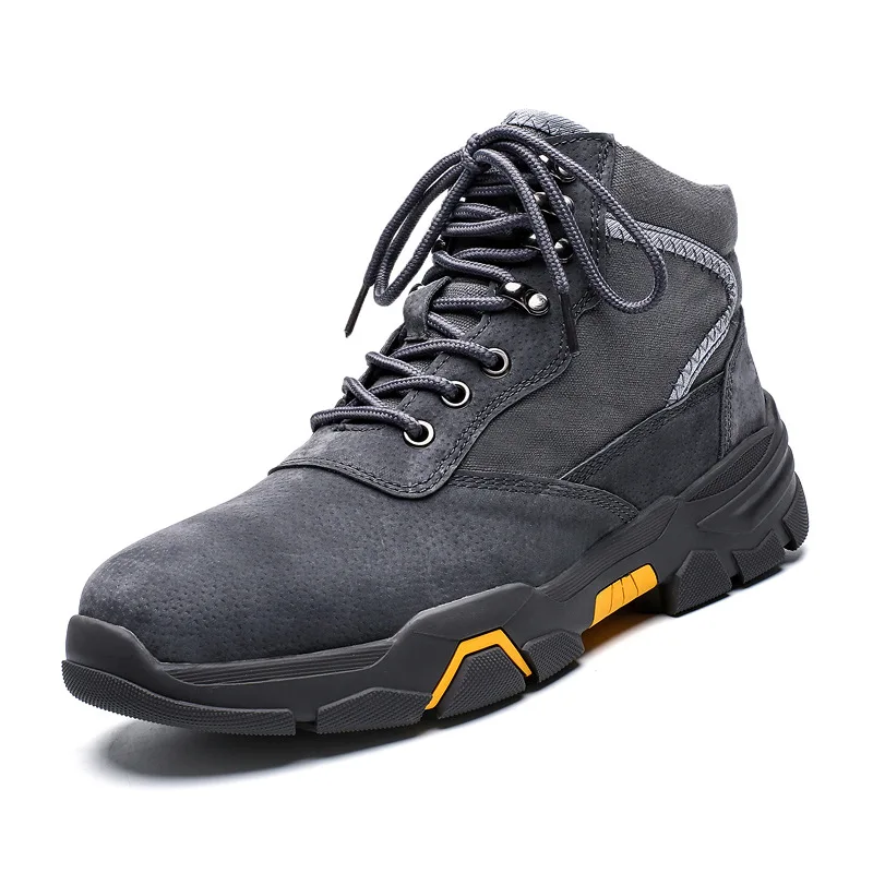 Mekmak/зимние мужские ботинки; Осенняя кожаная обувь; Мужская обувь; Большой размер 39-48; безопасные мужские зимние ботинки; удобные уличные походные ботинки для мужчин; s - Цвет: Gray
