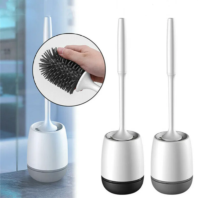 

Silicone Toilet Brush With Holder Set Plastic Toilet Bowl Brush Floor-standing Wall-mounted Cleaning Brush Bathroom Accessories