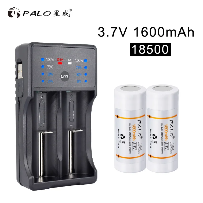 

PALO 18500 Battery 1600mAh 3.7V li-ion Rechargeable Battery 18500 lithium Bateria Batteies with 18500 18650 smart charger