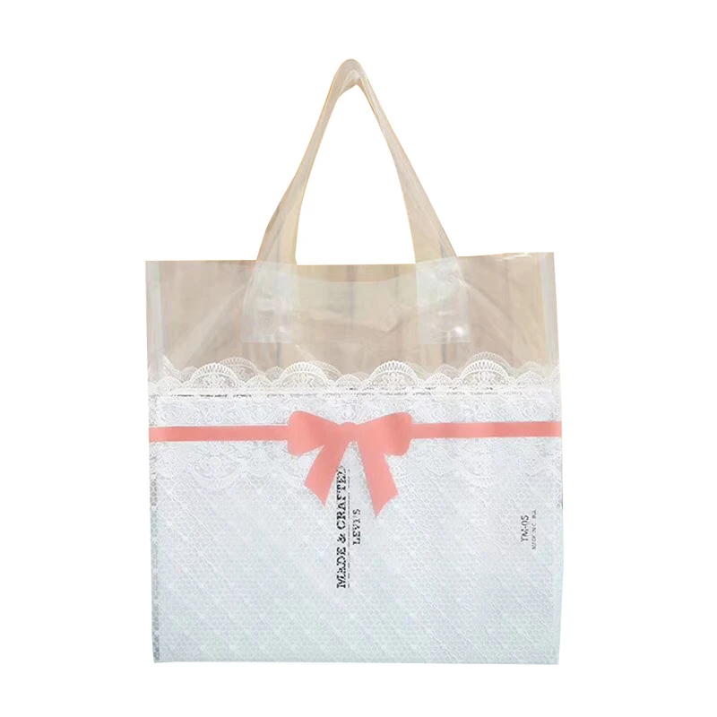 50 шт./лот красочные пластиковые хозяйственные сумки с ручкой бутик одежды подарочная упаковка мешок пластиковые сумки - Цвет: Transparent Lace Bow
