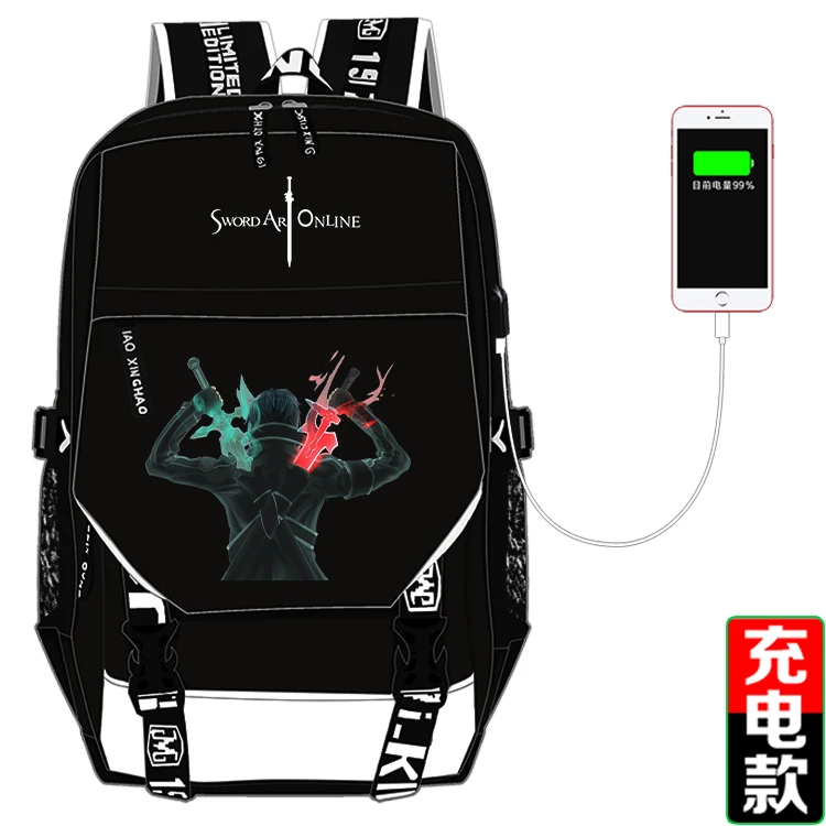 Mochila de Anime Sword Art Online para hombre, morral escolar con USB, de viaje, Cosplay, regalo para estudiantes y niños - AliExpress y bolsas