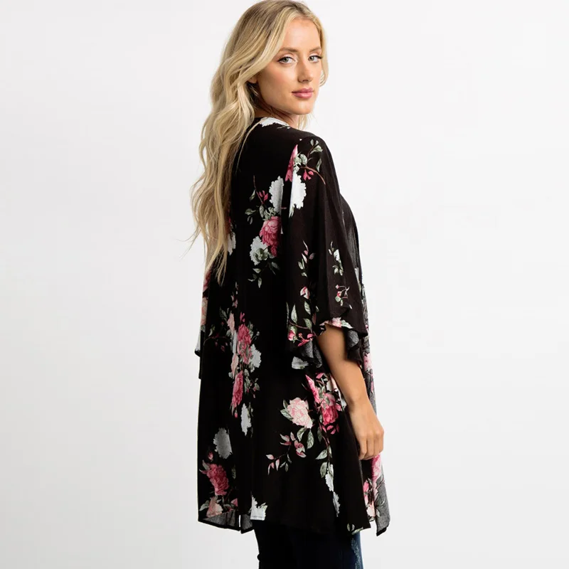 Женская шифоновая блузка Romacci в стиле бохо Пляжное кимоно с цветочным принтом