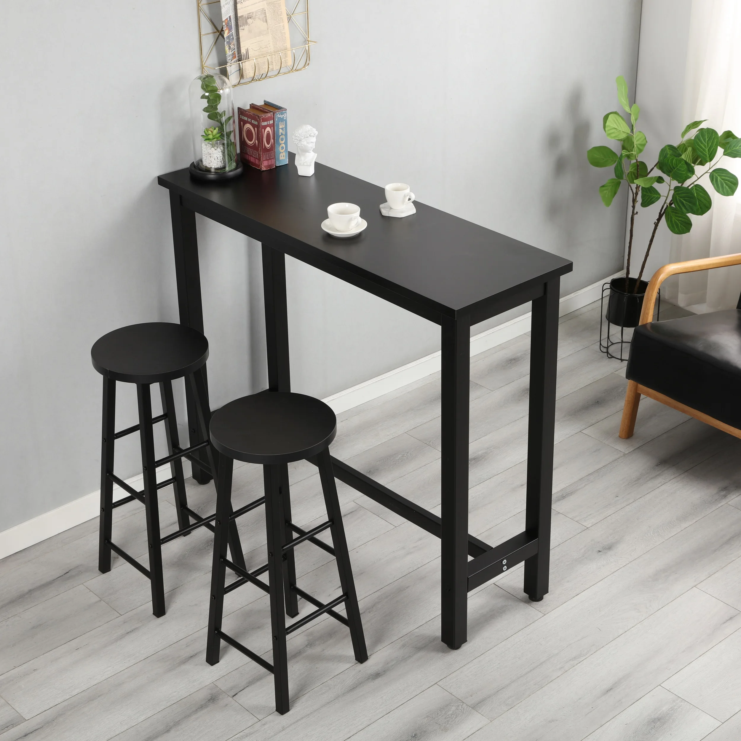 

3 Piece Pub Table Set with Solid Metal Frame, Industrial Dining Table with 2 Chairs for Kitchen, Dining Room, Living Room