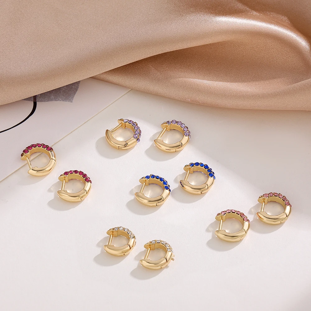 Fashion Colorful Rhinestone Crystal Round Hoop Huggies Earring For