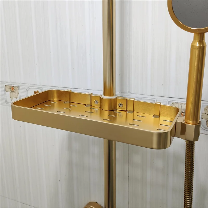 Дырокол поднос ванная комната стойка пространство алюминиевая душевая трубка лоток стержень Крюк Полка Лучшая цена - Цвет: Gold