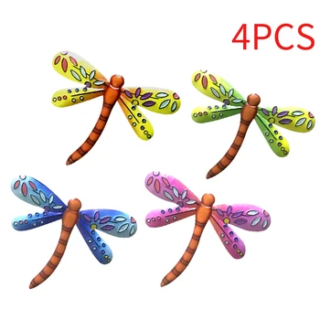 

4pcs Fence Gift Backyard Outdoor Garden Patio Porch Wall Decoration Balcony Bathroom Metal Dragonfly Living Room Hanging Home