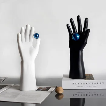 

Creative Nordic Modern Luxurious Blue Ball Black And White Gesture Model Show Window Art Home Sculpture Decorative M4422