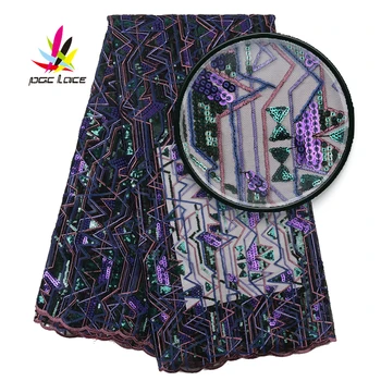 

Beautiful French Mesh Lace Fabrics With Geometry Sequines High Quality Nigerian Tulle African Embroidered Lace Fabrics AMY3103B