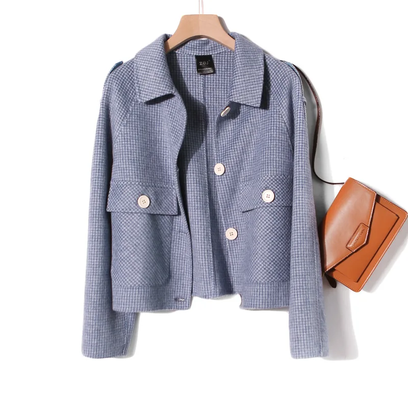 

Shuchan 2019 Fall Winter Korean Coat 75% Wool Single Breasted Wide-waisted Solid Pockets Purple Warm Turn-down Collar Coat