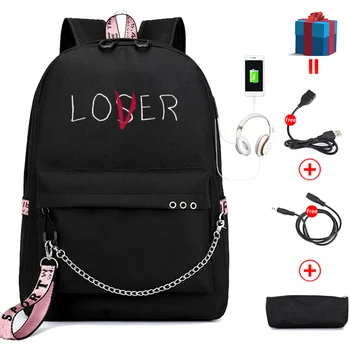 

Lover or Loser Large School Bags for Teenage Girls USB Charging Backpack Women BookBag Youth Leisure College Travel Canvas Bag