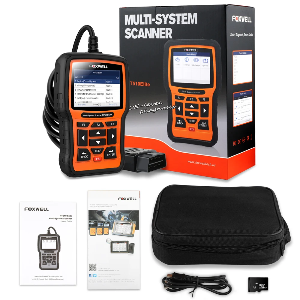 FOXWELL NT510 Elite All System OBD2 автомобильный сканер ABS Bleeding DPF TPMS BMS считыватель кодов масла