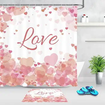 

Love Heart Light Spot Valentine's Day Bathroom Shower Curtain Waterproof Polyester Fabric Bath Curtains Custom Washable