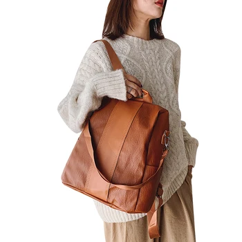 

Adjustable Backpack Women PU Shoulder Bag Retro Student Anti Theft Dual Use Female SoftbackBags Zipper Bags