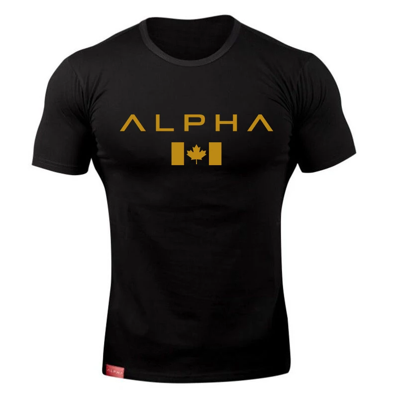 Alpha Спортивная футболка мужская хлопковая Мужская футболка для бега спортивная майка для бодибилдинга и фитнеса облегающая футболка для спортзала