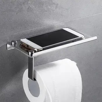 

304 Stainless Steel Paper Towel Holder Extra Large Tissue Rolls Hanging Shelf Wall Mounted Mobile Phone Storage Rack Bathroom