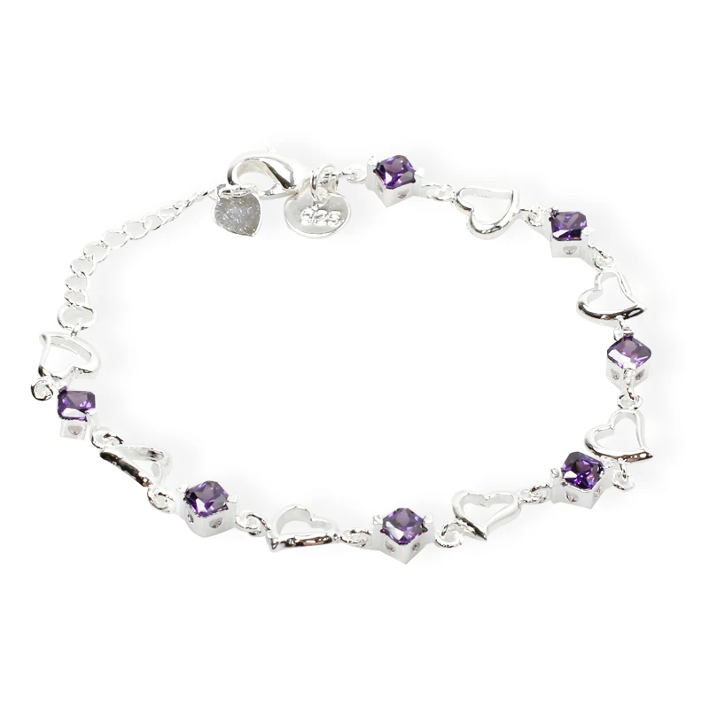 Женский браслет из серебра 925 пробы с фиолетовым цирконием|zircon bracelet|bracelet fashionfashion