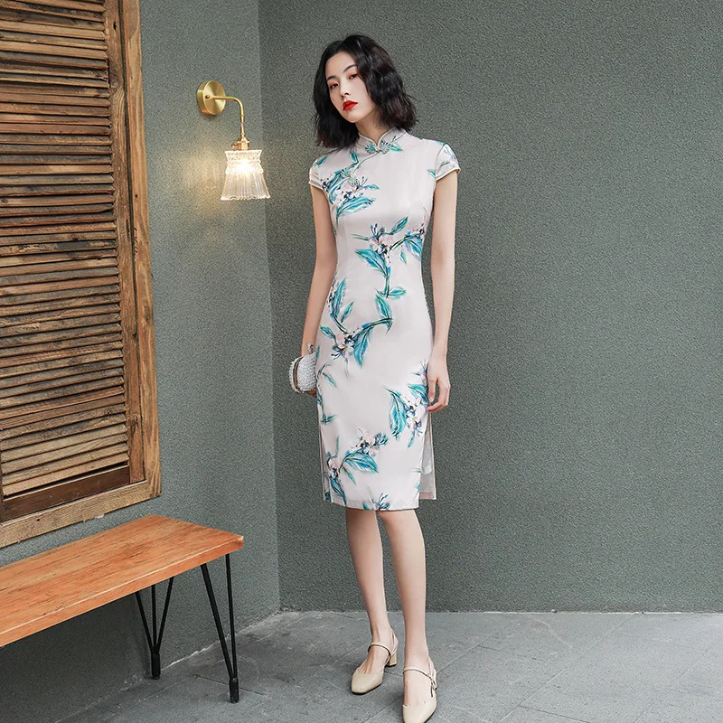 Летнее элегантное платье для свадебной вечеринки Иллюзия молния Атлас Ципао Винтаж Cheongsam Китайский классический сексуальный Vestidos плюс размер 3XL
