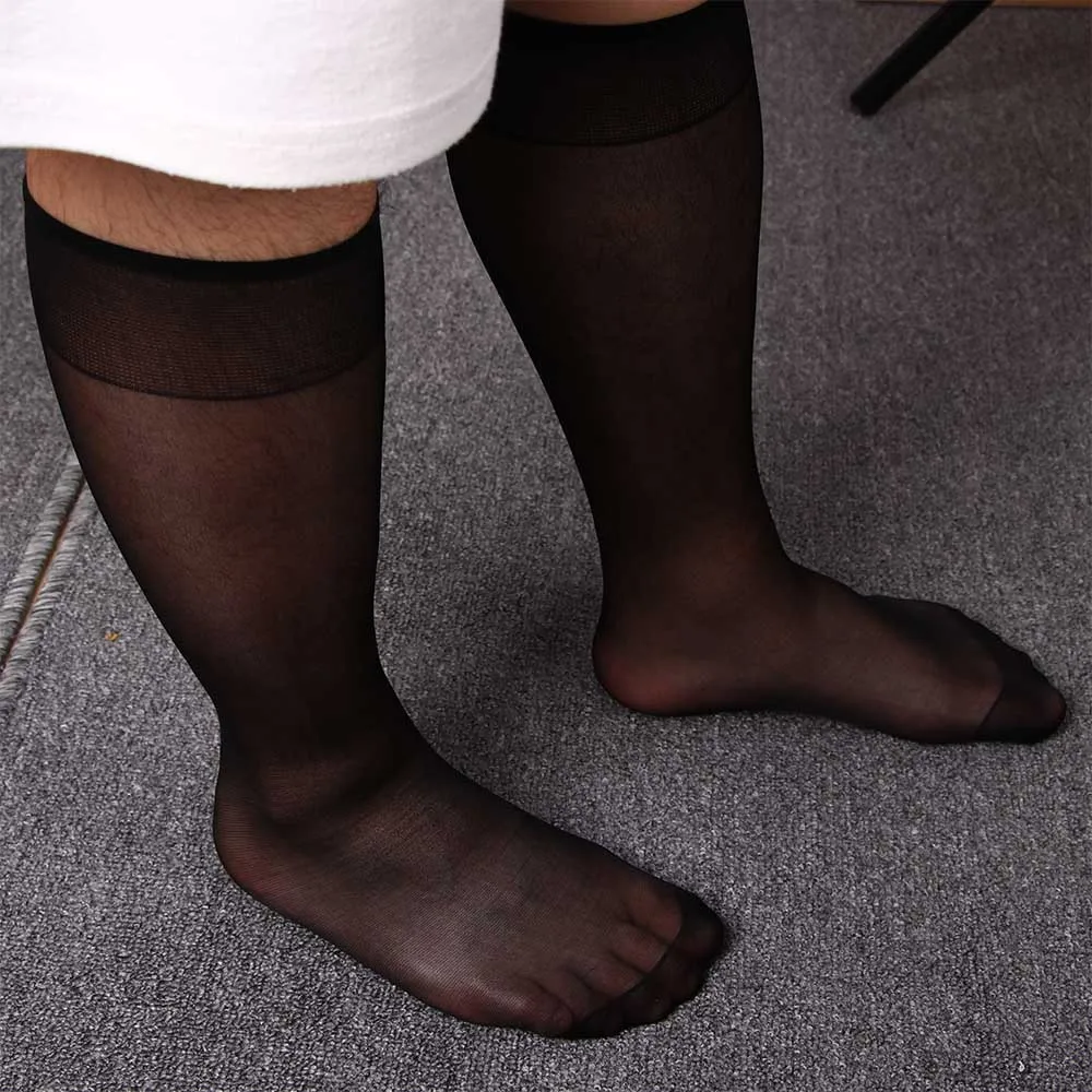 1pair Fashion Men Stockings Nylon Silk Transparent Sock Ultra Thin