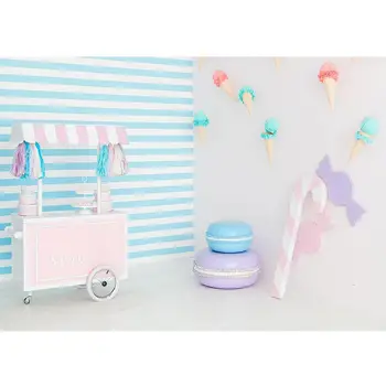 

Sweet Table Ice Cream Cone Stripes Photo Backdrop Vinyl Cloth Background Photography Props for Children Baby Shower Photoshoot