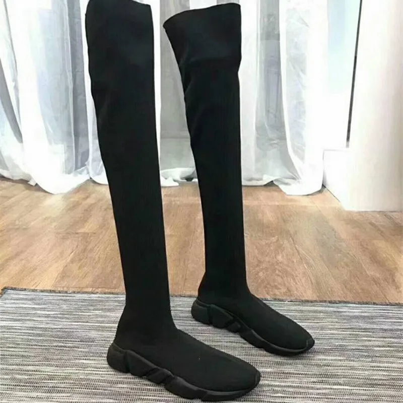 knitting over knee high women boots slim sock boots casual flats