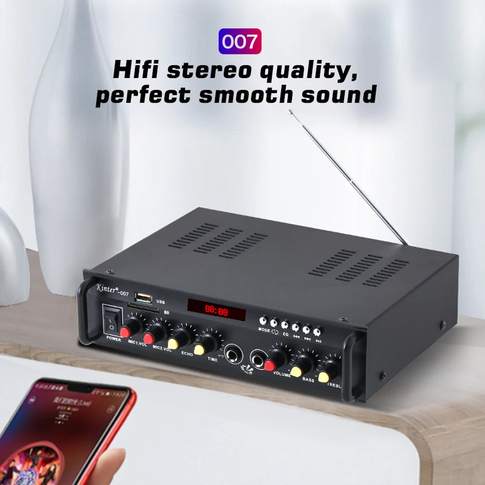 Kinter-007 стерео аудио усилитель мощности BT цифровой аудиоприемник слот USB SD MP3 плеер FM радиомикрофон вход для автомобиля домашнего использования