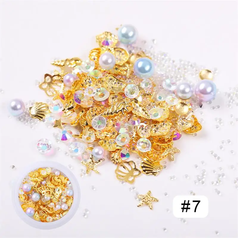 Mixed-size 3D Nail Art Decoration Nail Beads Nail Rhinestones Summer Ocean Theme Irregular Design Nail Accessories - Color: 07