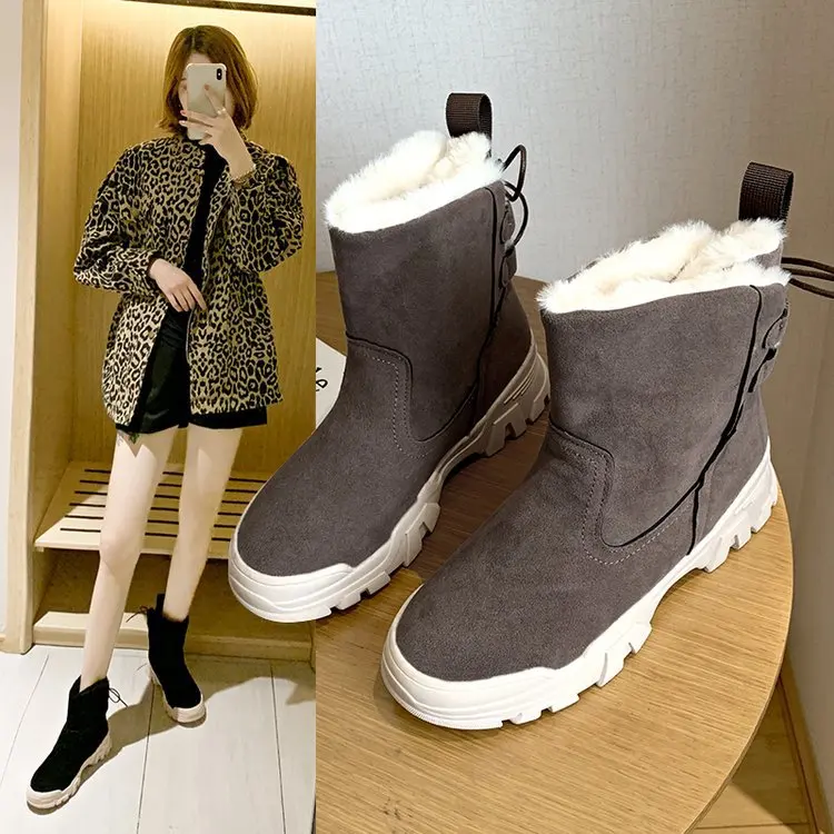 

2019 New Style Anti-slip Snow Boots Women's Thick Winter Slip-on Short plus Velvet Warm Thick Bottomed Elevator Cotton-padded Sh